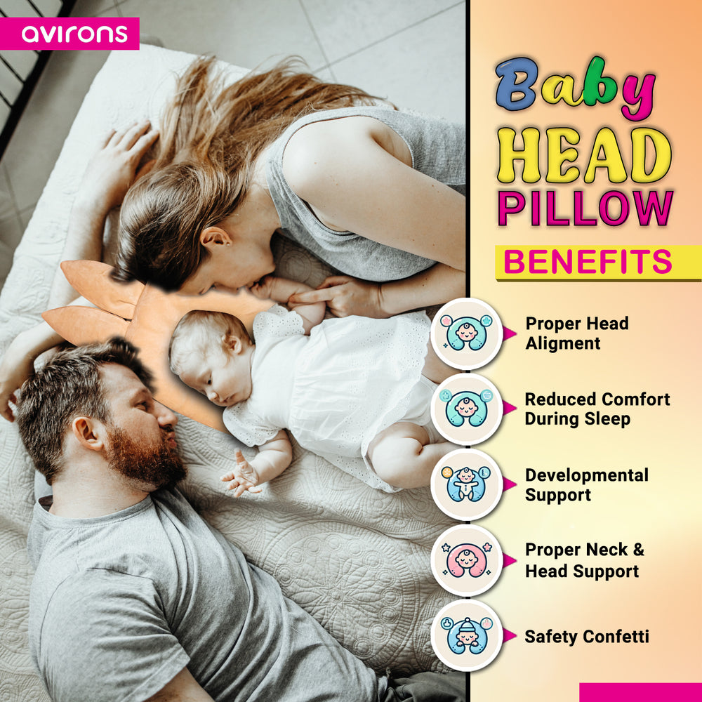 Newborn Baby Head Pillow - Ultra Soft Microfiber Filling | Peach Color Velvet Cover | Ideal for Round Head Shaping (0-12 Months)