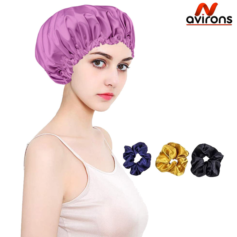 Silk Satin Bonnet Cap for Sleeping – Double Layer, Adjustable Night Hair Cap for Frizz Control & Moisture Retention