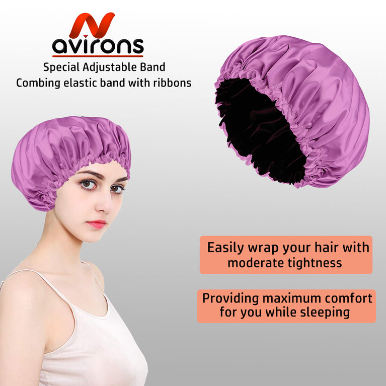Silk Satin Bonnet Cap for Sleeping – Double Layer, Adjustable Night Hair Cap for Frizz Control & Moisture Retention