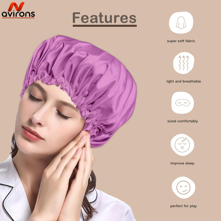 Silk Satin Bonnet Cap for Sleeping – Double Layer, Adjustable Night Hair Cap for Frizz Control & Moisture Retention